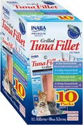 INABA Premium Grilled Tuna Fillet Cat Treats with Vitamin E and Green Tea Extract, 0.52 Ounces Each, Pack of 10, Variety Box