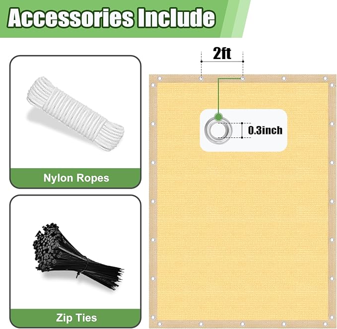 Outdoor 90% Sun Shade Cloth with Grommets, 11 X 13 FT Pergola Shade Cover for Garden Patio Carport Kennel Swimming Pool, Sand (We Make Custom Size)