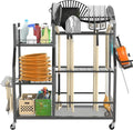 TORACK Garden Tool Organizer with Wheels, Rakes Shovels Yard Tools Stand for Garage, Shed, Garden, Indoor/Outdoor Long-Handled Tools Cart