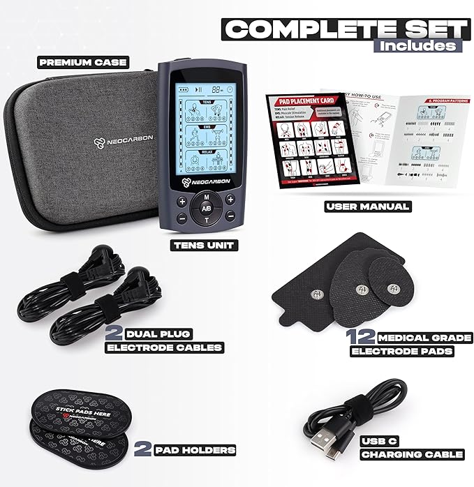 TENS Unit Muscle Stimulator, Electronic PMS Pulse Massager Machine for Shock Physical Therapy, Back Pain Relief, Shoulder Recovery, Gray