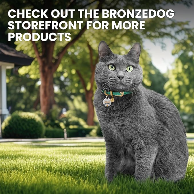 BRONZEDOG Leather Cat Collar with Removable Bells Non Breakaway Kitten QR Tag for Girl Boy (9" - 12" Cats/Mini Dogs, Brown & Silver)