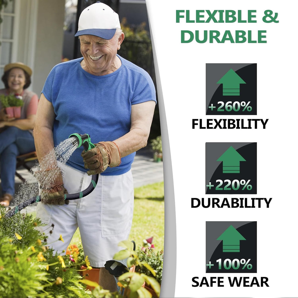 100 ft Garden Hose - 2025 New Upgraded Flexible Water Hose - Ultra Lightweight Kink-free Car Washing Pipe with 10 Function Sprayer and 3/4" Solid Brass Fittings - Durable,Leak proof Garden Hoses