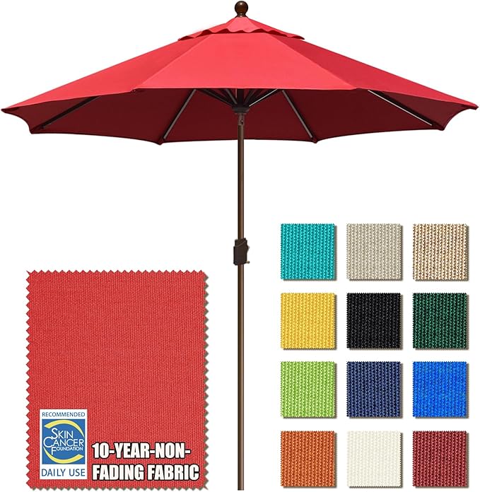 EliteShade USA 10-Year-Non-Fading 9Ft Market Umbrella Patio Umbrella Outdoor Table Umbrella with Ventilation,Logo Red