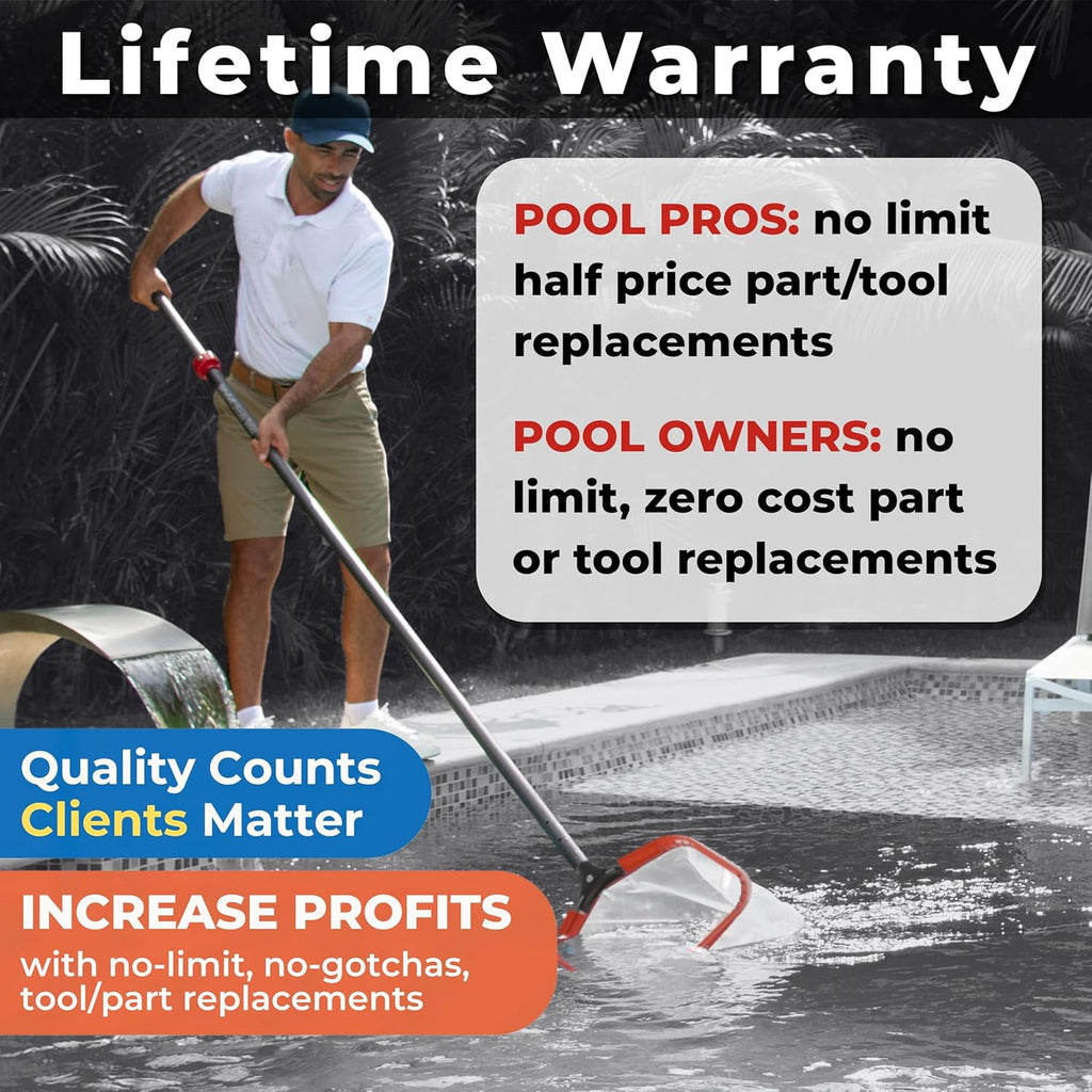 ProTuff 13" Silt Net Pool Skimmers for PROS – 6 Pack – “490 Promise” Unlimited, Unconditional Replacement – Ultra-Durable Ultra-Fine Net for Silt – Heavy-Duty Aluminum Frame & EZ-Clip Pole Attachment