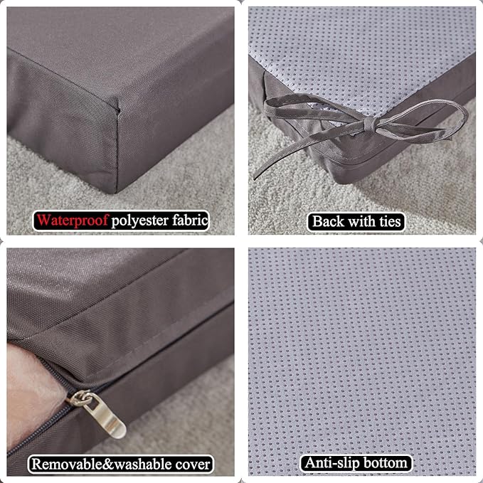 18 x 18 Inch Outdoor Chair Cushions for Patio Furniture, UV Resistant Non Slip Waterproof Replacement Patio Seat Cushion with Ties Set of 2, Dark Grey