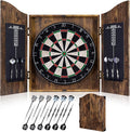 Sisal Dart Board Cabinet Sets, Decorative Dart Boards for Adults [6*Steel Darts] - Wooden Dartboard Cabinet with Integrated Scoreboard for Family Game Rooms