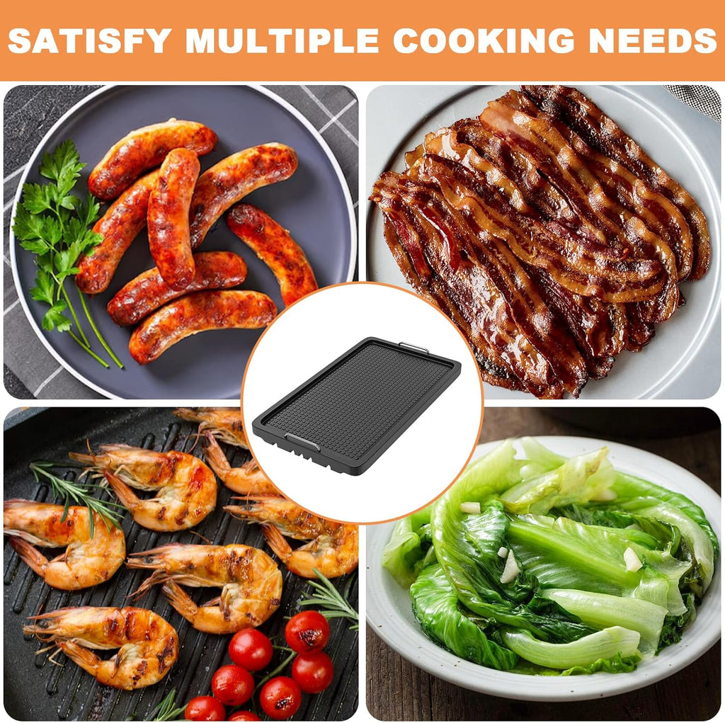Cast Iron Griddle for Gas Grill Universal, 15" x 8.7" Griddle Pan for Stove Top with Handle, Grill Griddle, Stove Top Griddle for Charcoal/Gas/Electric Grills, Cast Iron Grill Pan for Outdoor/Camping