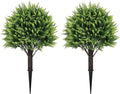 24" Artificial Cedar Topiary Ball Bushes, Set of 2 UV Resistant Fake Trees Outdoor Shrubs with Ground Spike, Weatherproof Faux Plants for Planter, Front Porch, Garden, Yard, Patio Decor