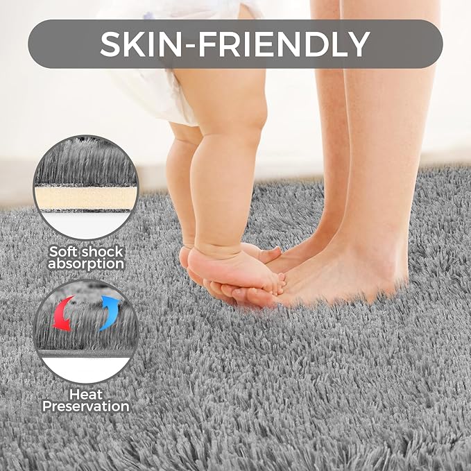 5X8 Ultra Soft Rug for Living Room, 5X8 Fluffy Shag Area Rug for Bedroom, Modern Shaggy Carpets Fuzzy Rug for Teens Dorm Nursery Home Decor Aesthetic, Upgrade Anti-Skid Durable, Grey