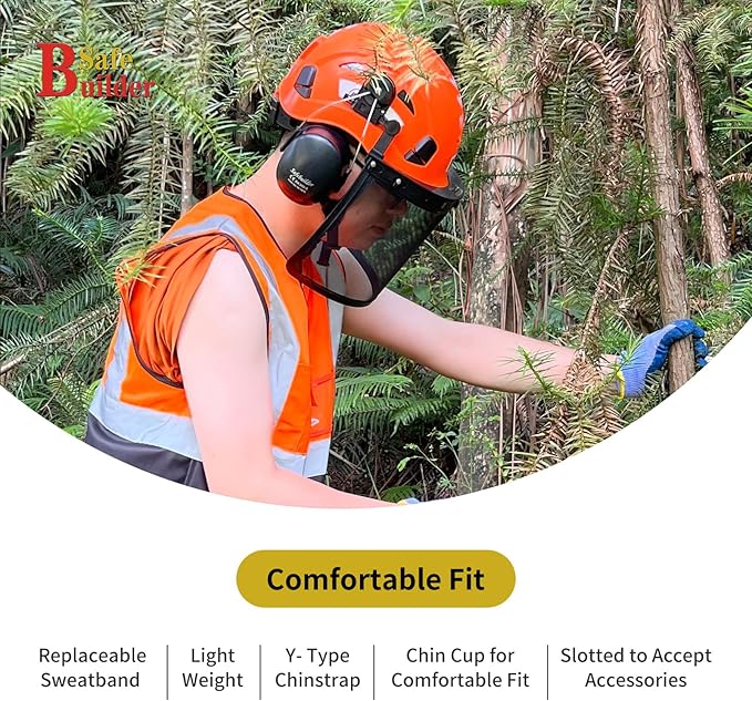 SAFEBUILDER  Forestry Safety Helmet with Build-in Visor Mesh Face Shield Ear Muffs 4 in 1 Chainsaw Safety Hard Hats