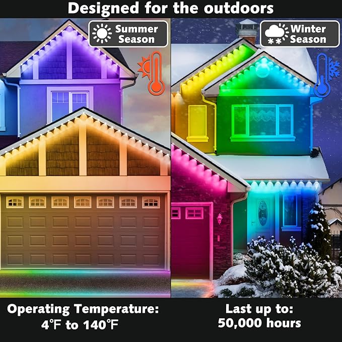 150FT Permanent Outdoor RGB Lights,Waterproof Smart LED Eaves Lights with App/Remote Control,for Christmas and All Holiday Decor,Daily and Accent Lighting,House Roof and Garden Lighting
