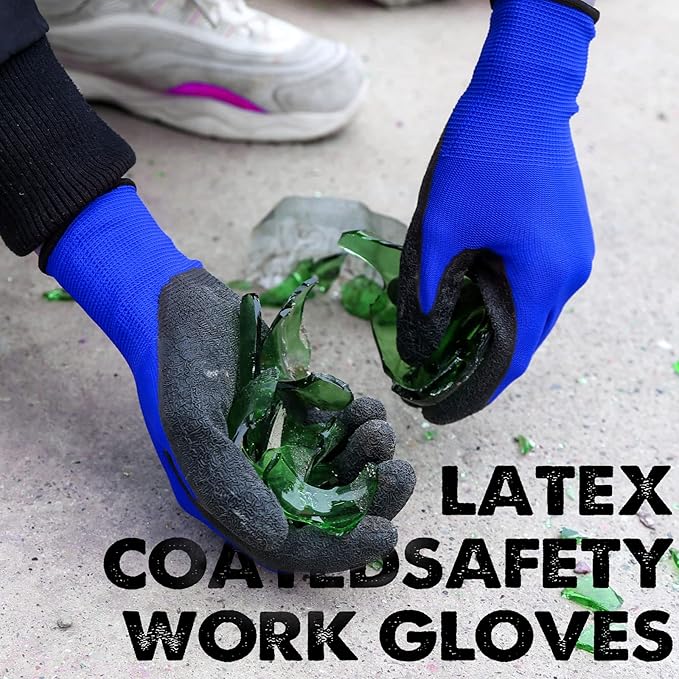 Evridwear Crinkle Latex Rubber Hand Coated Safety Work Gloves for Men Women General Multi Use Construction Warehouse Gardening Assembly Landscaping (M-Size) Blue 120 Pairs Pack