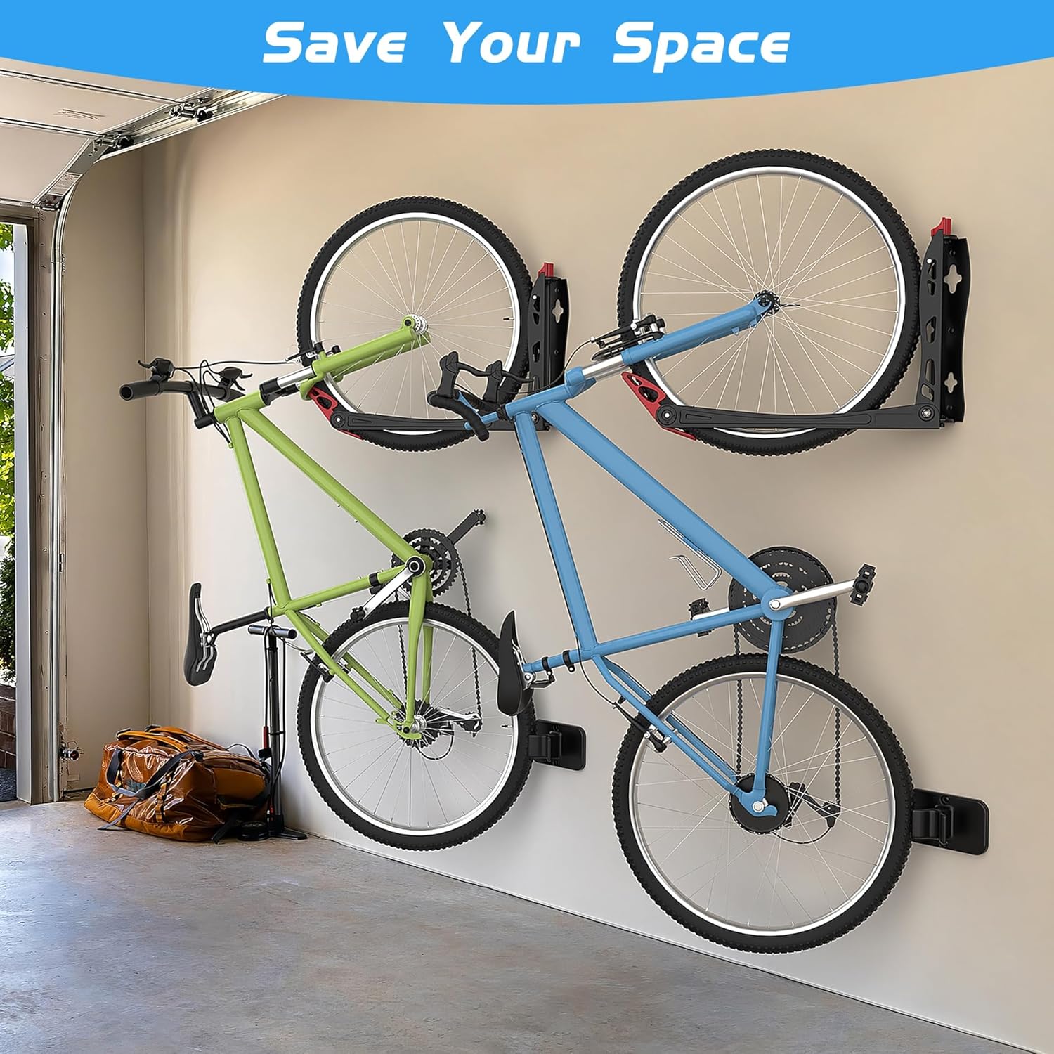 WALMANN BIKEPAL No Lifting Wall Mount Swivel Bike Rack, Vertical Bike Wall Hangers for Garage Space Saving Bike Storage Solution(2 Pack)