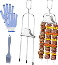 2PCS Kabob Skewers for Grilling, 14'' Stainless Steel Kebab Skewers, 3 Prong Metal Grill Skewer with Push Bar Slider, Skewer Sticks for Meat Veggies Marshmallows Fruits, BBQ Barbecue Accessories