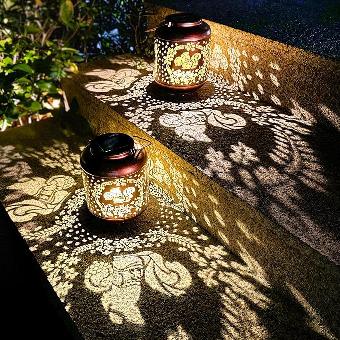 Squirrel Solar Lanterns Outdoor Waterproof Hanging Solar Lights Squirrel Gifts for Women Men Metal Decorative LED Lanterns for Yard, Patio, Lawn, Tabletop, Pathway, Landscape, Garden Decor