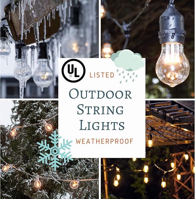 Hometown Evolution, Inc. 50 Foot E26 LED Outdoor Commercial String Lights with 25 Suspended Sockets and S14 LED Filament 1 Watt Bulbs