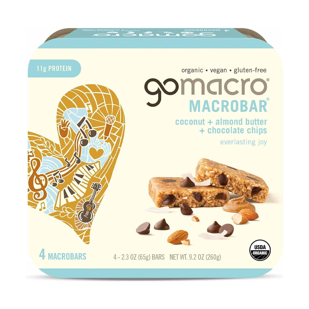GoMacro Organic MacroBar, Coconut + Chocolate Chip + Almond Butter, 2.3 oz, 4-Bar Box, Case of 7