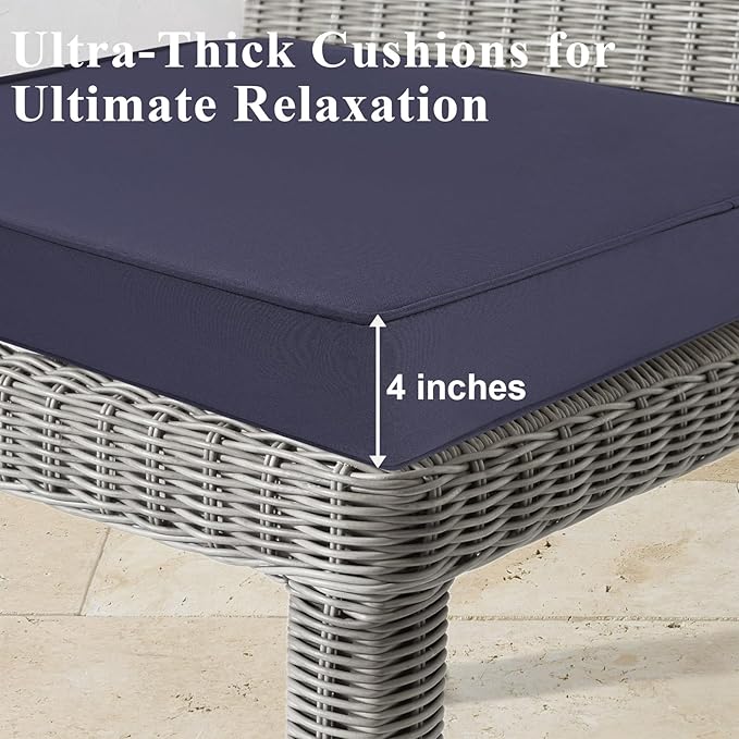 Outdoor Chair Cushions Set of 2 for Patio Furniture 24x24x4 Inch Waterproof Patio Chair Cushion 3 Year Color Fastness Square Elastic Foam Garden Sofa Couch Pads with Ties and Handle,Grey