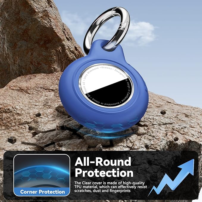 Upgrade Waterproof 2 Pack Airtags Holder with Apple Airtags Keychain, Hard PC Air Tag Case, Anti-Scratch & Shock Air tag Holder, Men's Women's Keyrings & Keychains -Black+Blue