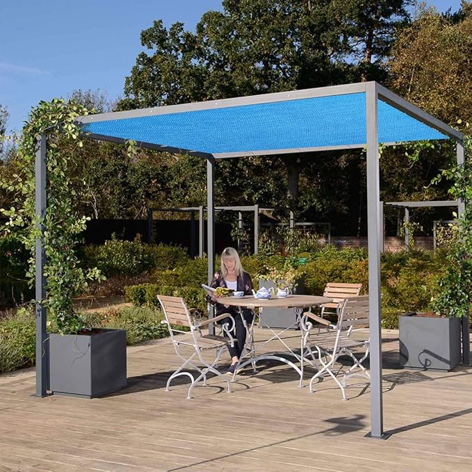 Eden's Decor Straight Flat-Edged Sun Shade Sail Rectangular 8' x 16' Blue UV-Blocking Outdoor Canopy Fabric Cloth Awning for Pergola Patio Garden Backyard Custom Size