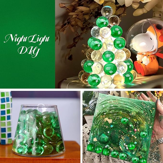 10LB Green Flat Glass Marbles for Vases, Gemstone Beads Vase Filler Decorative Glass Pebbles for Fish Tank, DIY Crafts, Aquarium Decor Rocks