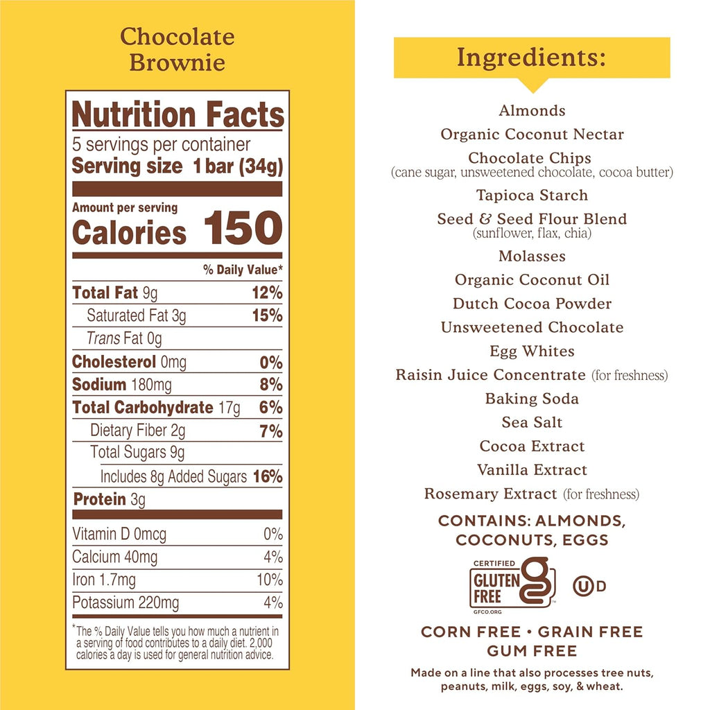 Simple Mills Soft Baked Almond Flour Brownie Bars, Chocolate Chip, 5.99 oz, Case of 6