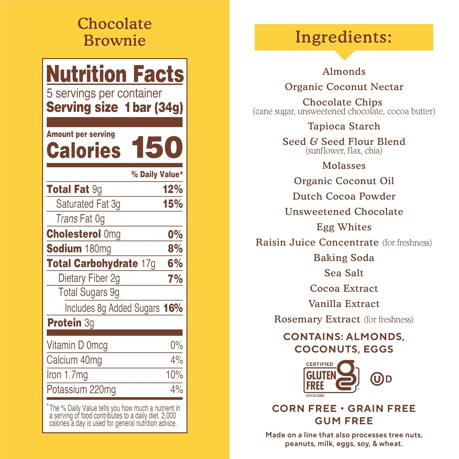 Simple Mills Soft Baked Almond Flour Brownie Bars, Chocolate Chip, 5.99 oz, Case of 6