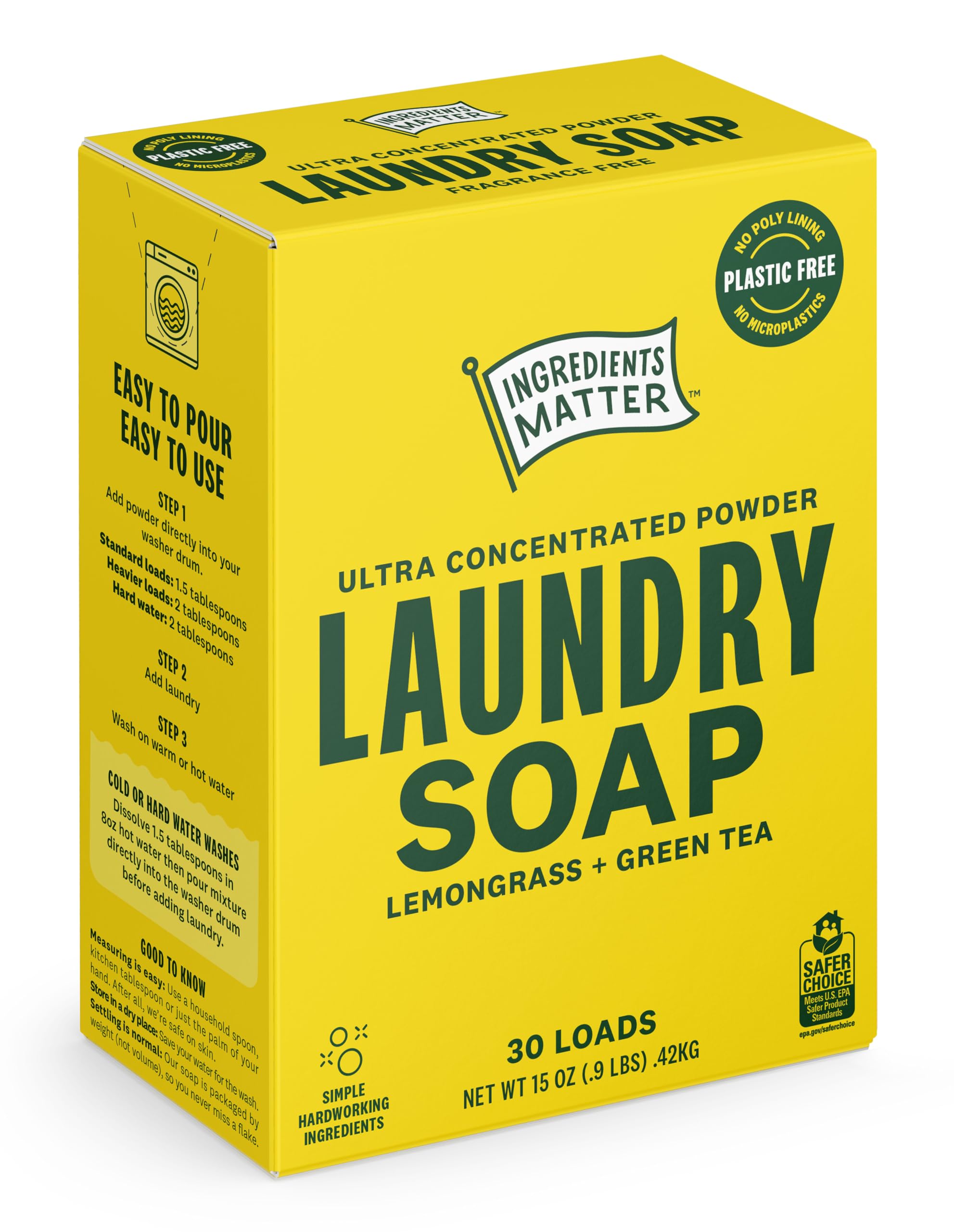 Ingredients Matters - Lemongrass Laundry Soap Powder, 15 oz (Case of 8) - Natural Laundry Detergent