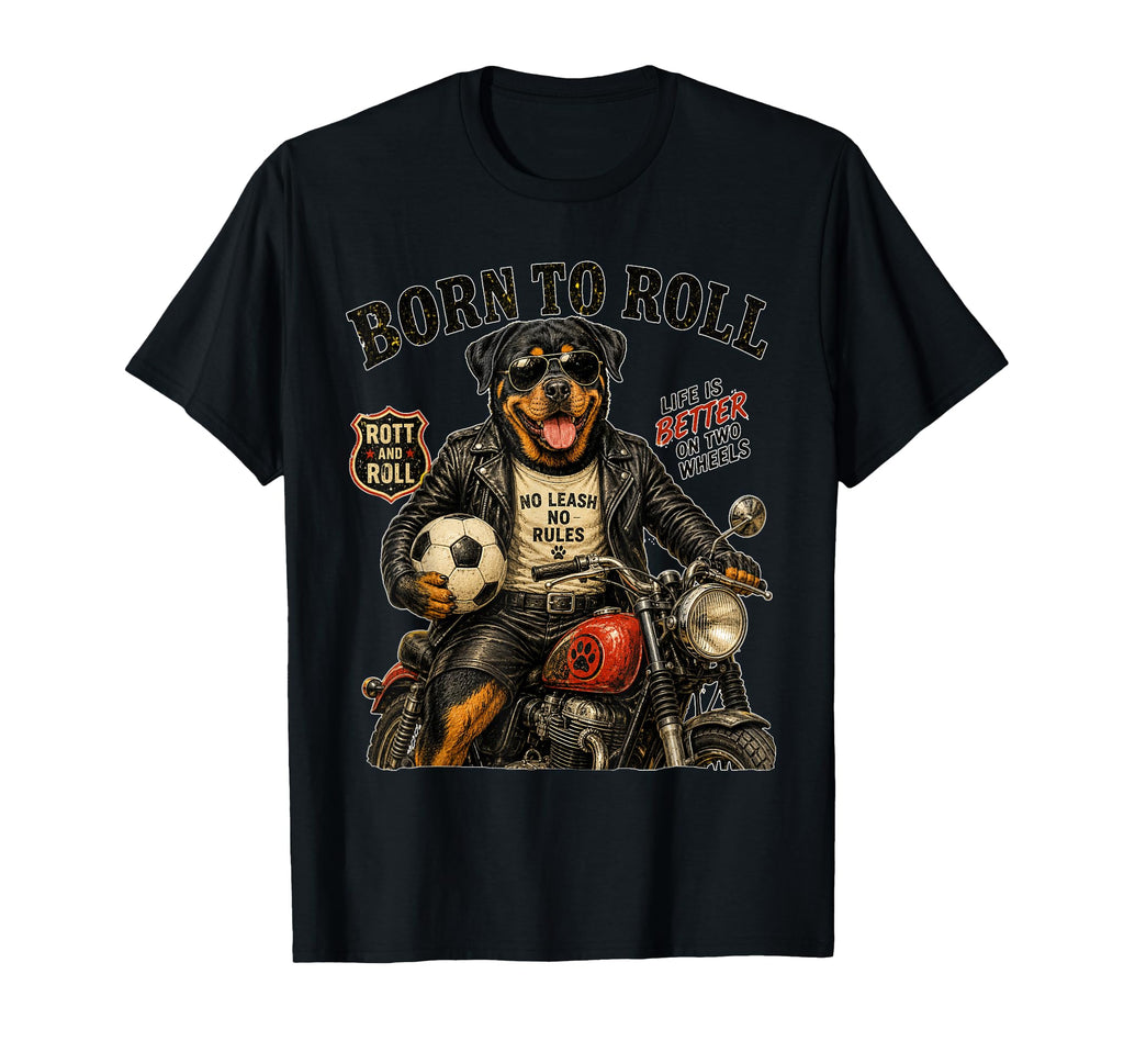 Rottweiler Motorbike Love Footbal T-Shirt - Trendy Graphic Men Women