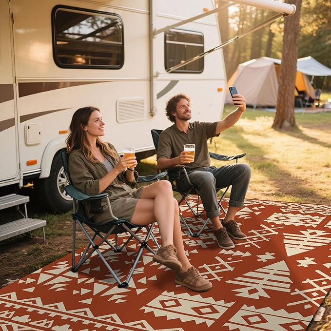 WILDROOTS 5x8 Feet Plastic Exotic Red Outdoor Rug, Stain Resistant Waterproof Reversible Outdoor Patio Rug, Fade Resistant Camping Rug