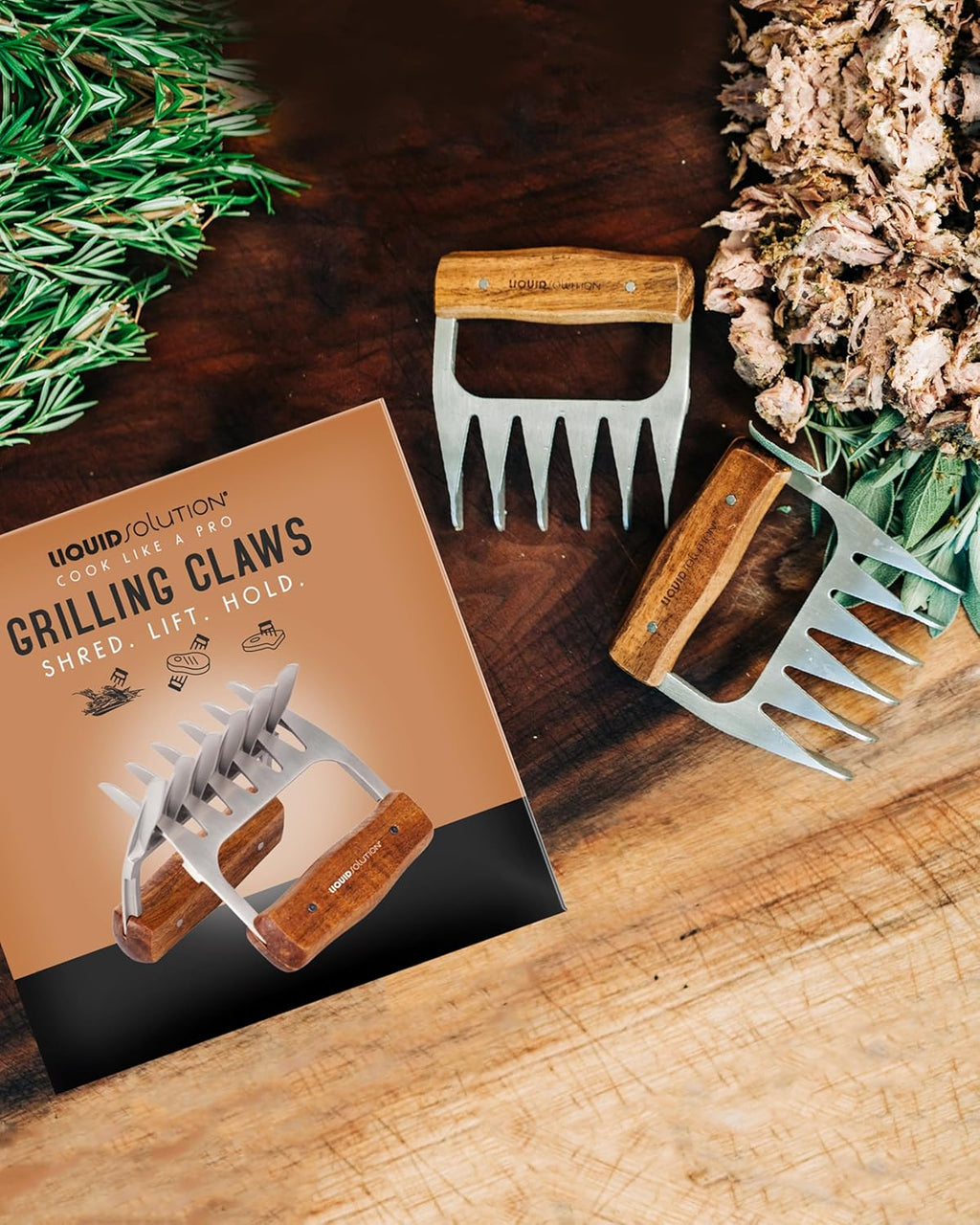 Premium 18/8 Stainless Steel Meat Shredder Claws with Wooden Handles: Effortlessly Shred, Pull, and Serve Pork, Turkey, Chicken, and Brisket!