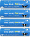 Extreme Sticky Large Surface Lint Roller, 6.3'' Giant Pet Hair Remover Roller for Pet Dog Cat Hair, Clothes&Furniture Cleaning, 90 Sheets (4 Refills)