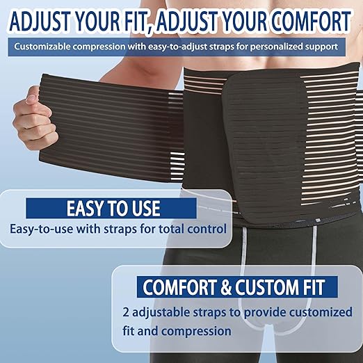 Abdominal Binder for Post Surgery & Postpartum Recovery, Abdomen Hernia Support Belt for Women & Men (Black, Medium)