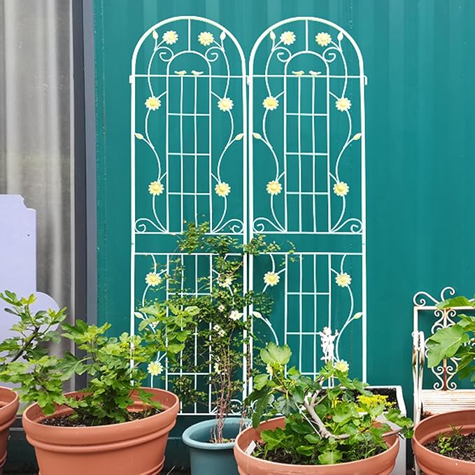 2 Pack Metal Garden Trellis 86.7" H Garden Fence Rustproof Trellis Cream White for Climbing Plants Support Roses Flower Cucumber Outdoor Lawn, Cream White