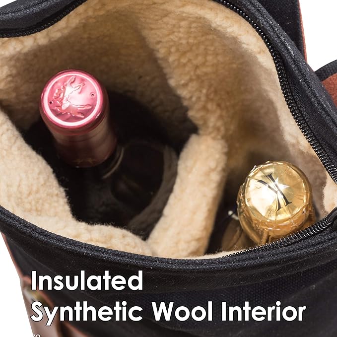 The Pinot Wine Bag, Insulated Bottle Holder Backpack For Travelling, Outings and Festivals, Leather Back With Padded Faux Fleece Interior & Corkscrew by Primeware Inc.