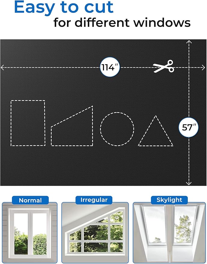 Sumobaby 114"x57" Portable Blackout Curtains, Black out Blinds for Windows with Hook & Loop Tapes,100% Blackout Window Shades, Window Curtains Easy to Cut Fit for Bedroom, TV Room and Baby Room(Black)