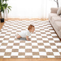 Super Soft Rug for Bedroom, 3x5 Ft Beige and White Area Rug Classic Checkered Shaggy Anti-Skid High Pile Soft Fluffy Rug Fuzzy Carpet for Living Room Bedroom Kids Room Nursery, Dorm Home Decor