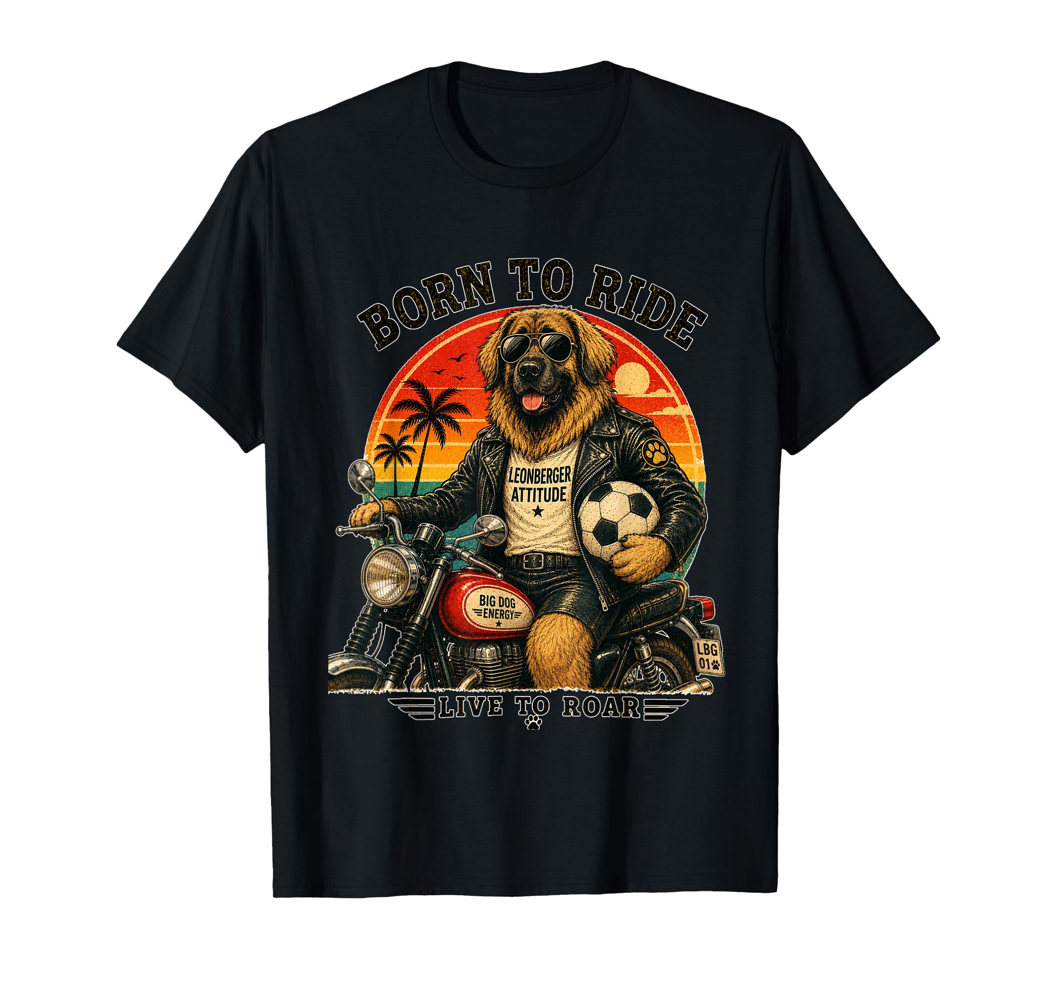 Leonberger Motorbike Love Footbal T-Shirt - Unique Graphic Men Women