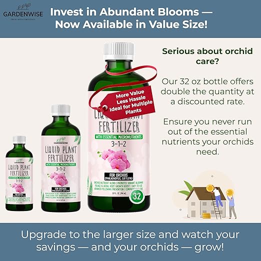 Liquid Orchid Fertilizer Concentrate 3-1-2 with Micronutrients Orchid Care Made Easy (16 OZ)