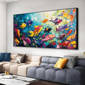 School of Fish Printed Canvas Wall Art – Framed Abstract Ocean Print – Vibrant Fish Wall Decor for Living Room, Bedroom, Office (Black Framed, 47"x23"|120x60cm)