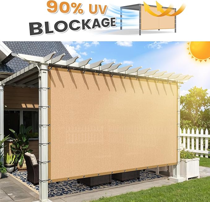 VICLLAX Shade Fabric Sun Shade Cloth with Every 2 FT Grommets for Patio Garden Pergola Cover Canopy 9x12 FT, Wheat