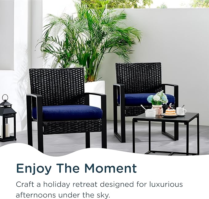 Codi Outdoor Seat Cushions for Patio Furniture 22x22 Inch, Waterproof Chair Cushion with Textured Fabric, Handles & Adjustable Straps, Fade Resistant - Set of 2, Naby Blue
