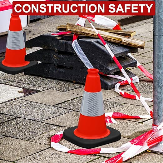 OrangeStar 12" Traffic Cones 4-Pack, Orange Safety Cones with Reflective Collar & Heavy Duty Base for Driving Practice, Parking Lots, Roadwork, Construction | Indoor & Outdoor Use