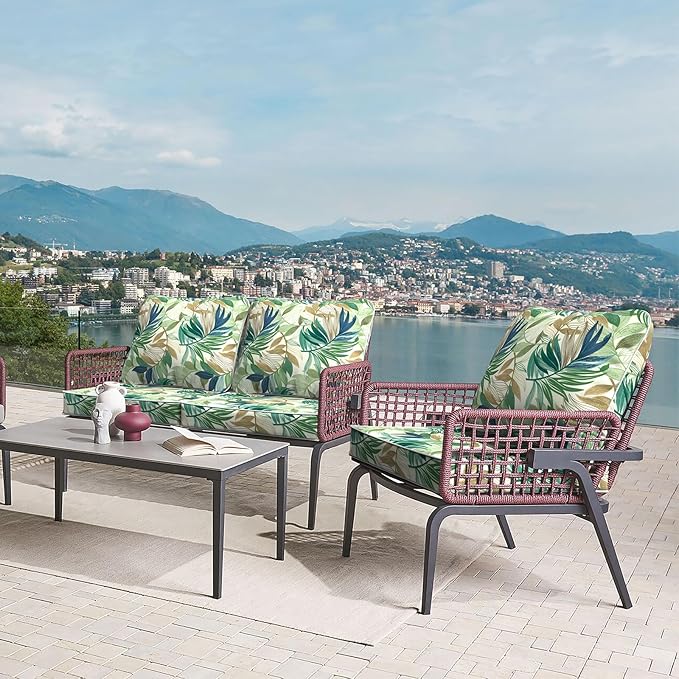 LVTXIII Outdoor Deep Seat Cushion Patio Seat and Back Cushion Set Seasonal Chair Cushion with Removable Cover and Adjustable Buckle for Home and Garden, 22"x22"x4", Lush Leaf Green