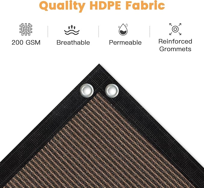 VICLLAX Shade Fabric Sun Shade Cloth with Every 2 FT Grommets for Patio Garden Pergola Cover Canopy 6x8 FT, Mocha