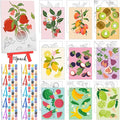 Blosssound 10 Set Pre Printed Canvas Pre Drawn Canvas Painting with Easel Kits 5" x 7" Outline Painting Panels for Beginners, DIY Craft Project, Party Favor, Home Decors(Fruit)