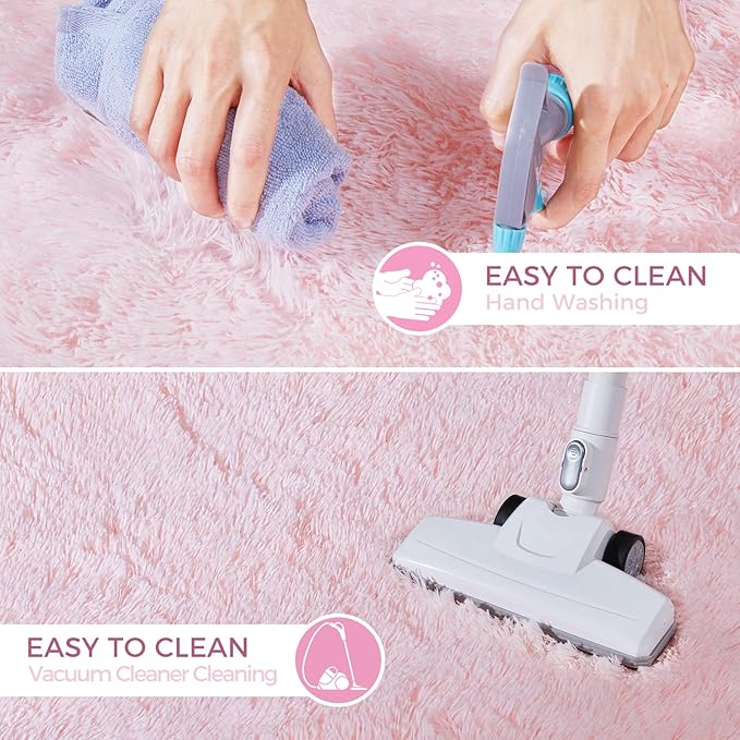 Ultra Soft Rug for Living Room, 4X6 Fluffy Shag Area Rug for Bedroom, Modern Shaggy Carpets Fuzzy Rug for Teens Dorm Nursery Home Decor Aesthetic, Upgrade Anti-Skid Durable, Pink