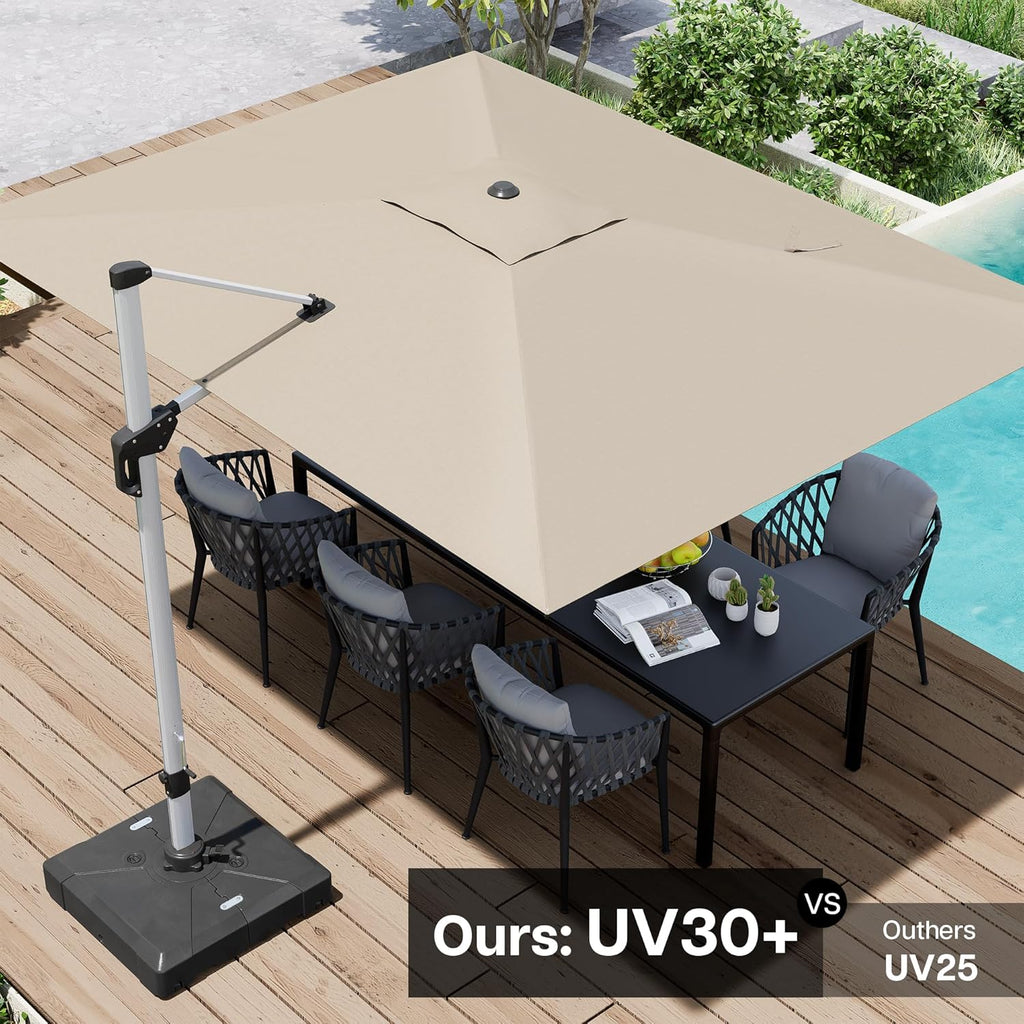 Patio Umbrella, 9' X 12' Outdoor Cantilever Umbrella with 360-degree Rotation for Garden, Deck, Backyard, Pool and Beach, Beige