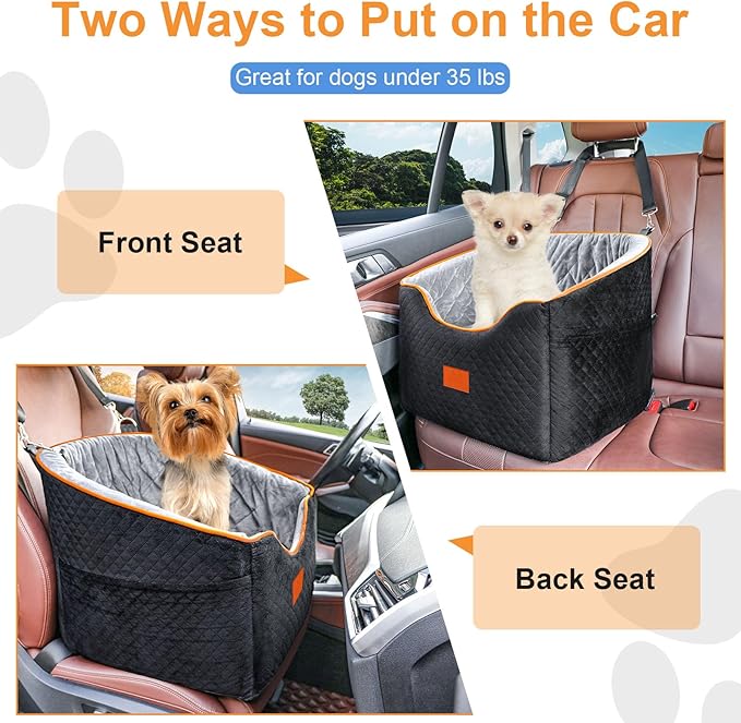 Dog Car Seat for Small Dogs, Memory Foam Booster Dog Seat for Dogs up to 35 lbs, Elevated Pet Car Seat, Travel Safety Pet Seat with Washable Removable Cover, Storage Pockets (Red)