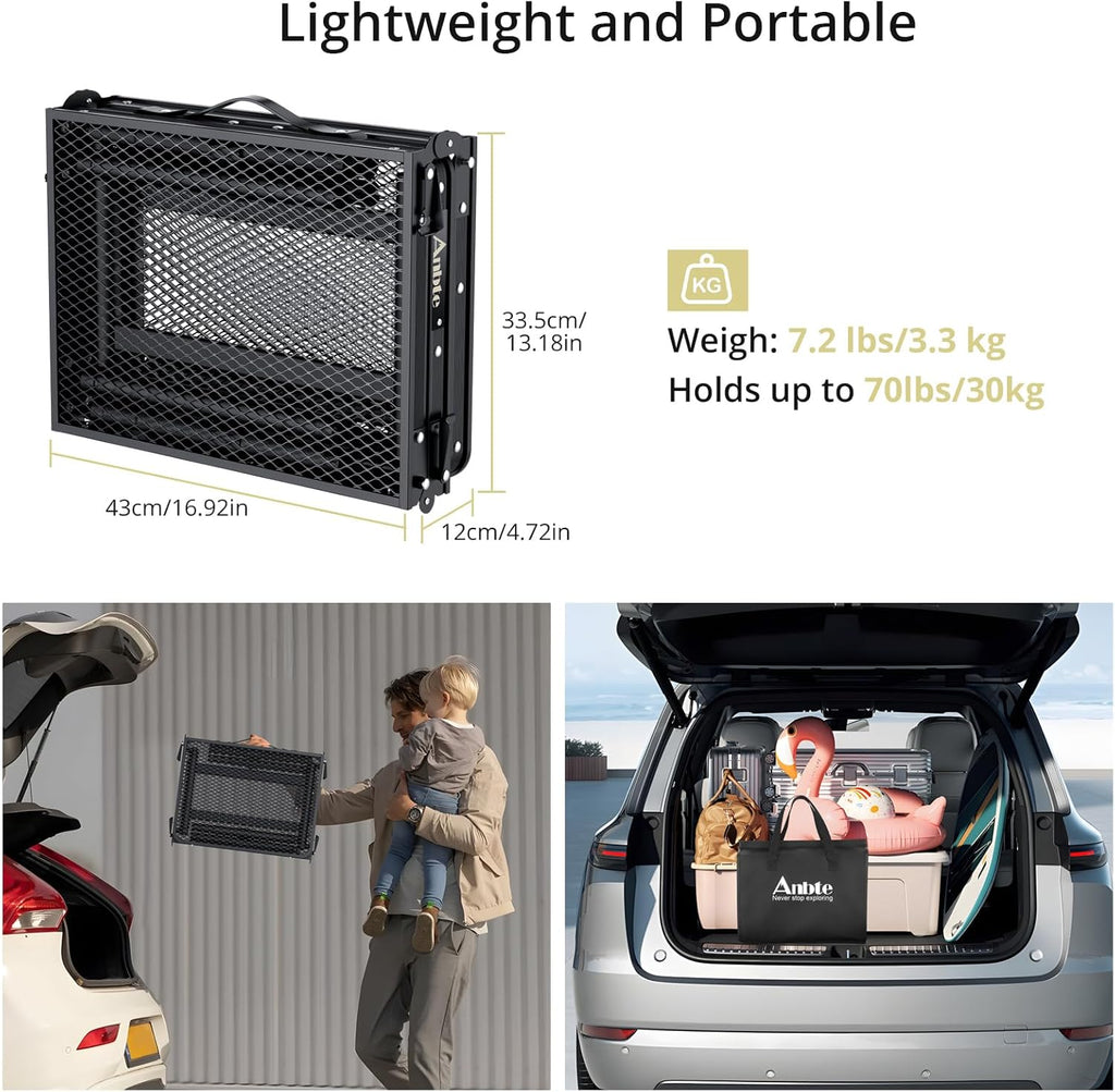 Folding Grill Table, Aluminum Camping Table Adjustable Height Max 27.5" Picnic Table Outdoor Table, Lightweight, Portable Handle for Travel Cooking BBQ Picnic, 35" x 16", Black